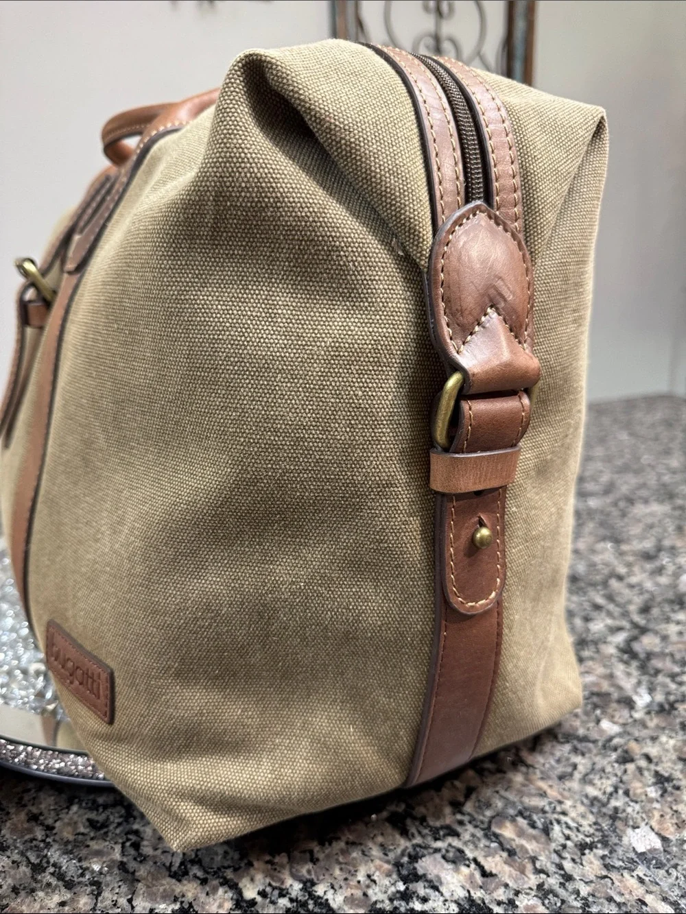 Bugatti capetown heavy Canvas Duffel with Brown Leather Trim NWOT